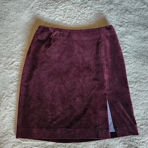 Burgundy Velvet mini skirt with slit.